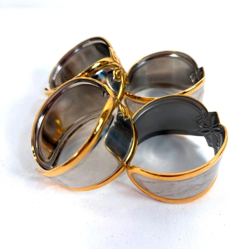 Gorham Napkin Rings Silver Gold Two Tone Golden Melon Bud Floral Set of 4